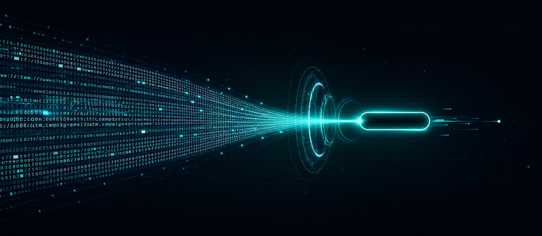 Abstrakter Lichtstrahl, der eine lange URL in einen kurzen Link verwandelt